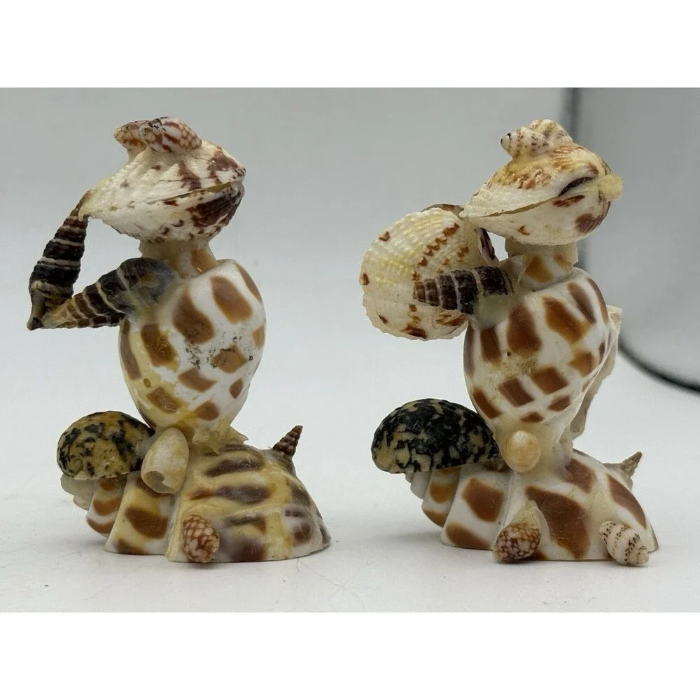 Vintage Handmade Seashell Frog Figurines Pair Beach Coastal Shell Art Decor